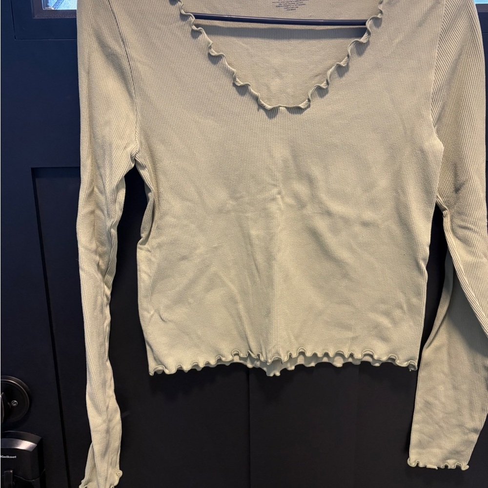 PacSun Olive Ruffle Edge Long Sleeve Tee